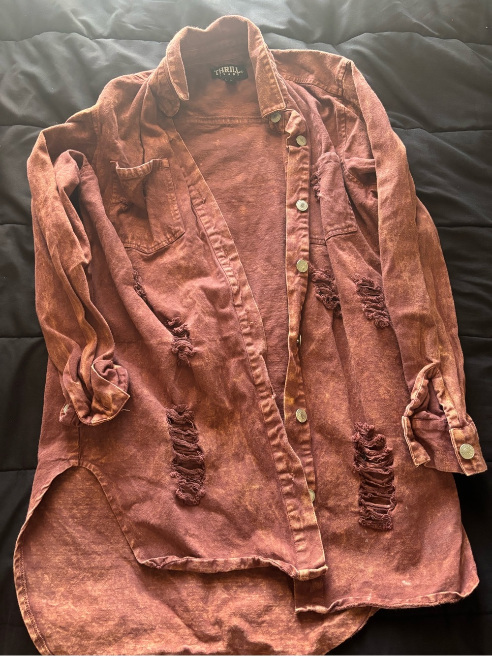 Thrill Rust Red Washed Button-Up Jacket